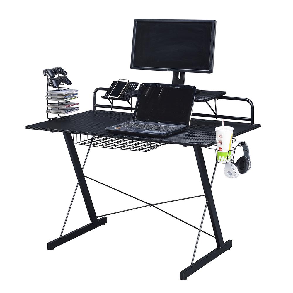 Techni Mobili Black Carbon Computer Gaming Desk With Adjule Techni Mobili Black Carbon Computer Gaming Desk With Adjule Shelves Rta Ts200 Bk The Home Depot