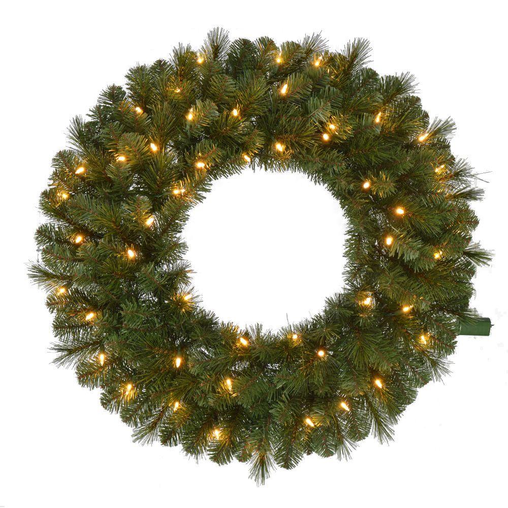 Wesley Spruce Wreaths Greenery The Home Depot Pre Lit Led Wesley Pine Artificial Wreath X 191 Tips With
