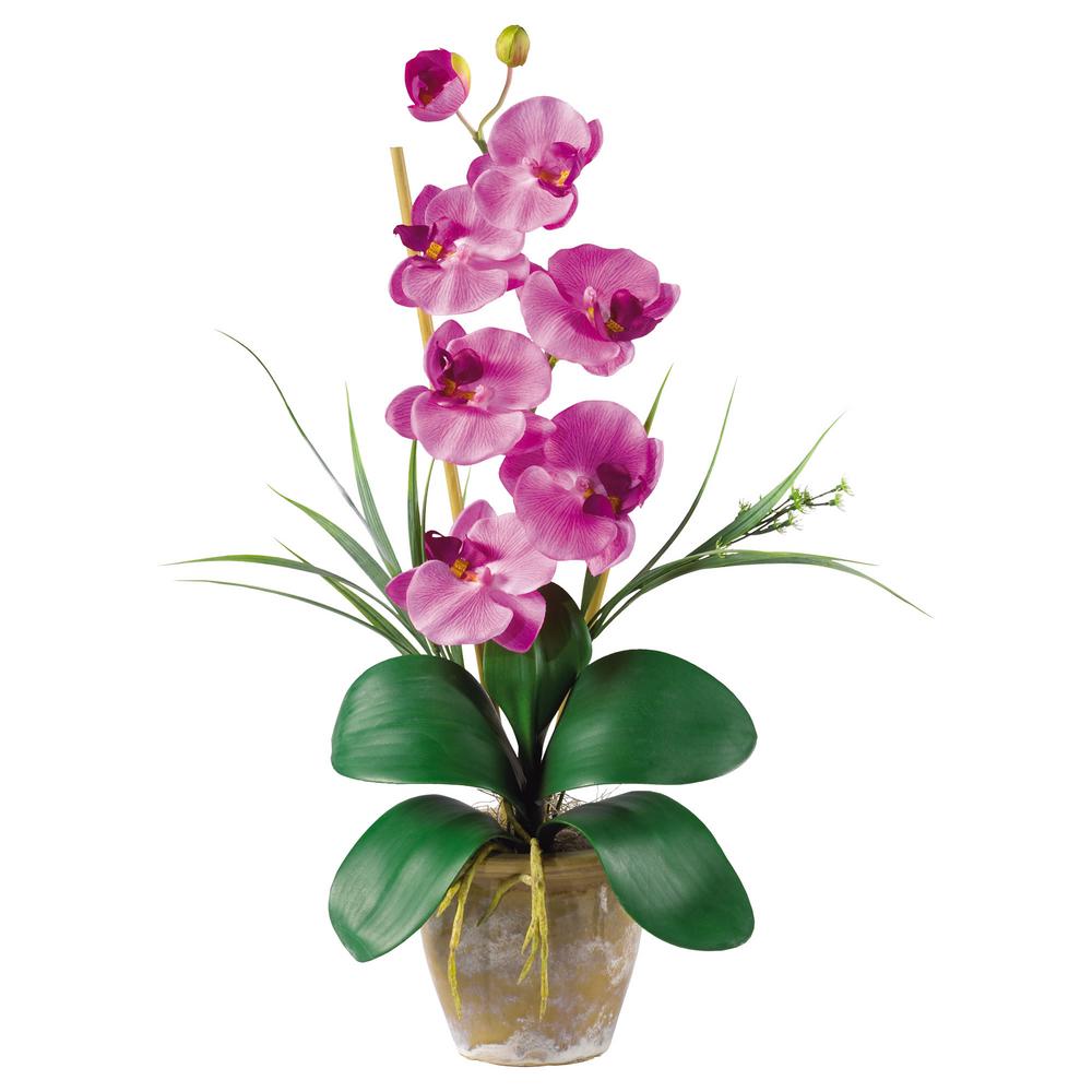 Nearly Natural 22 in. Purple Dendrobium Silk Orchid Flower Arrangement