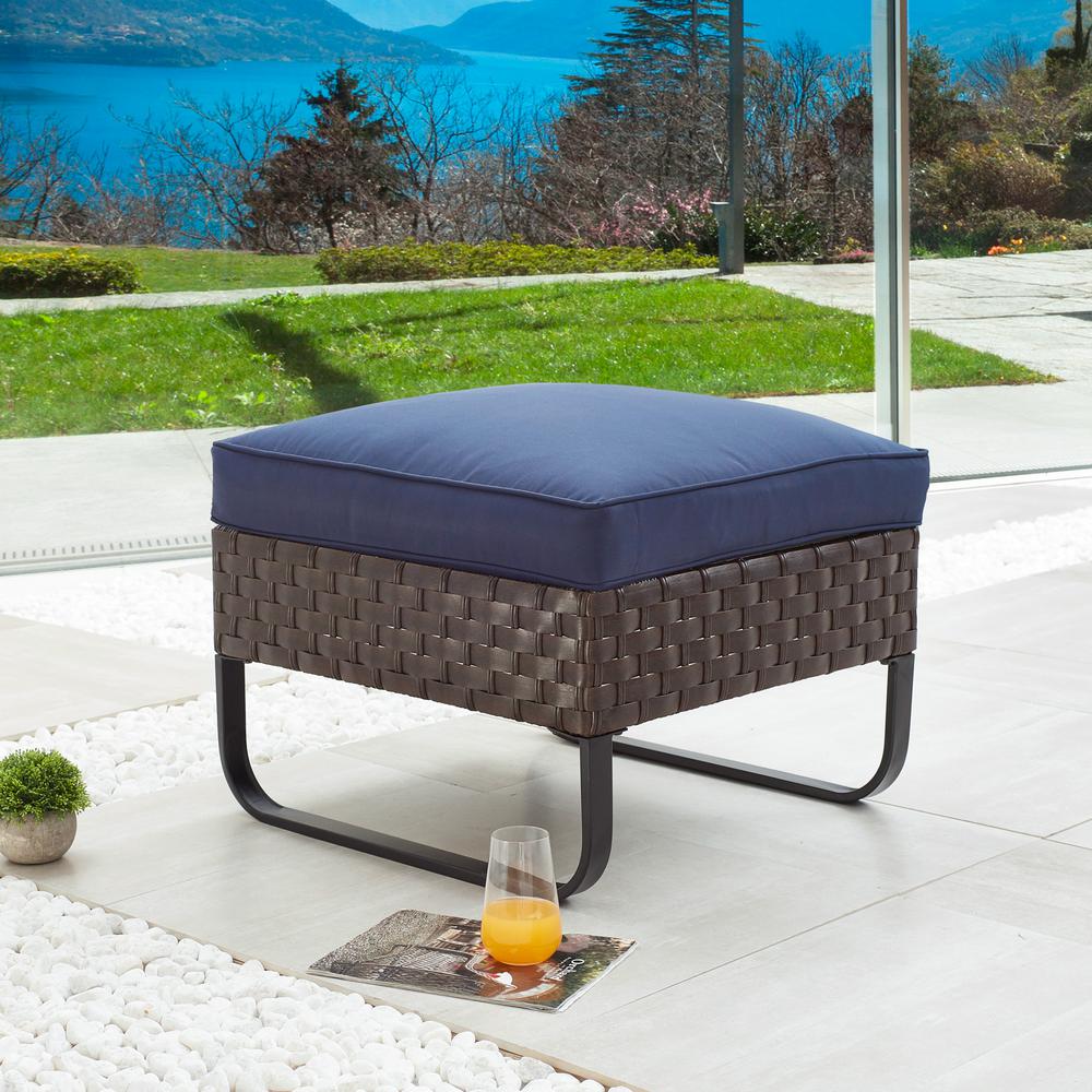 Patio Festival U Leg Dark Brown Wicker Outdoor Ottoman With Blue Cushion Pf20181 The Home Depot - Brown Plastic Garden Furniture Patio Festival U Leg Dark Brown Wicker Outdoor Ottoman With Blue Cushion Pf20181 The Home Depot - Brown Plastic Garden Furniture