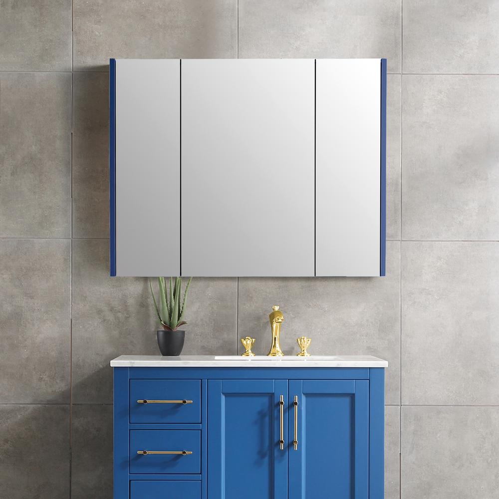 Casainc 37 In X 30 In Surface Mount Framed 3 Door Blue Medicine Cabinet With 8 Shelves And Mirror Wfbmc3830nb The Home Depot