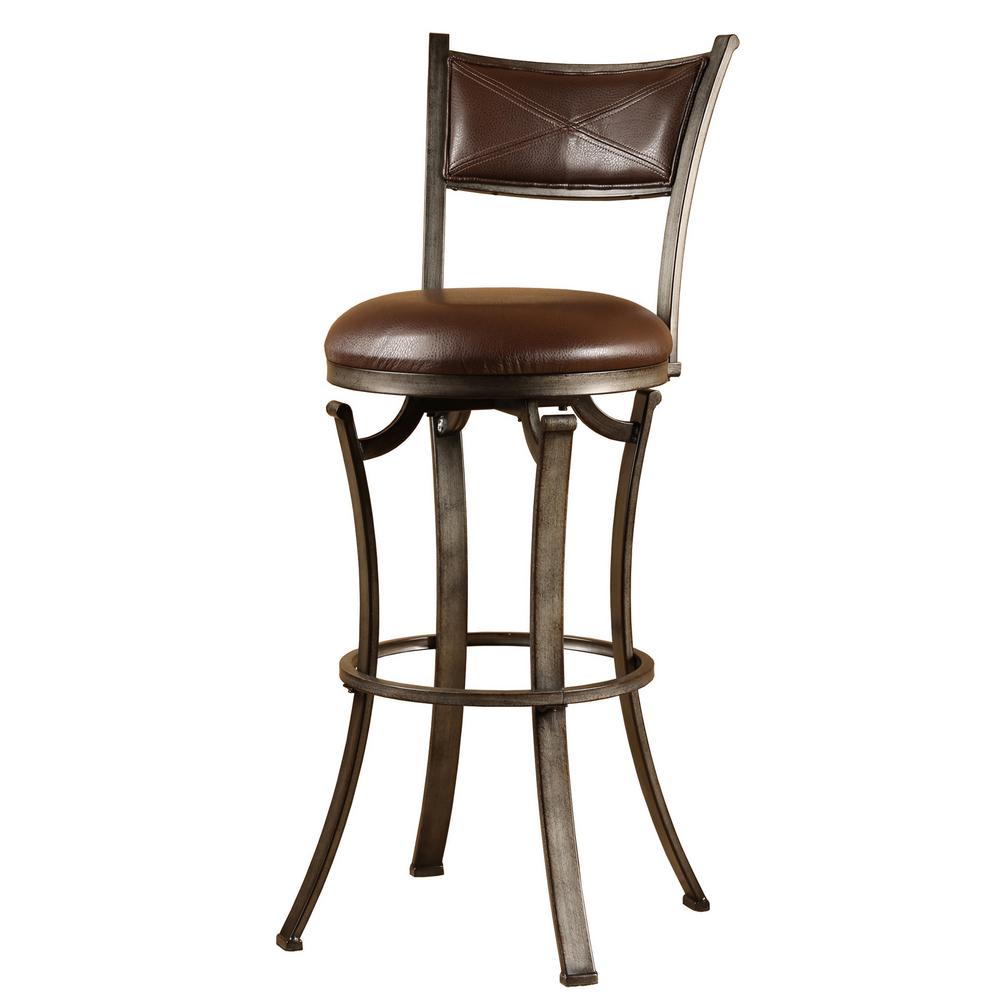 Hillsdale Furniture Drummond 26 In Rubbed Pewter And Brown Swivel Counter Stool 4919 826 The Home Depot