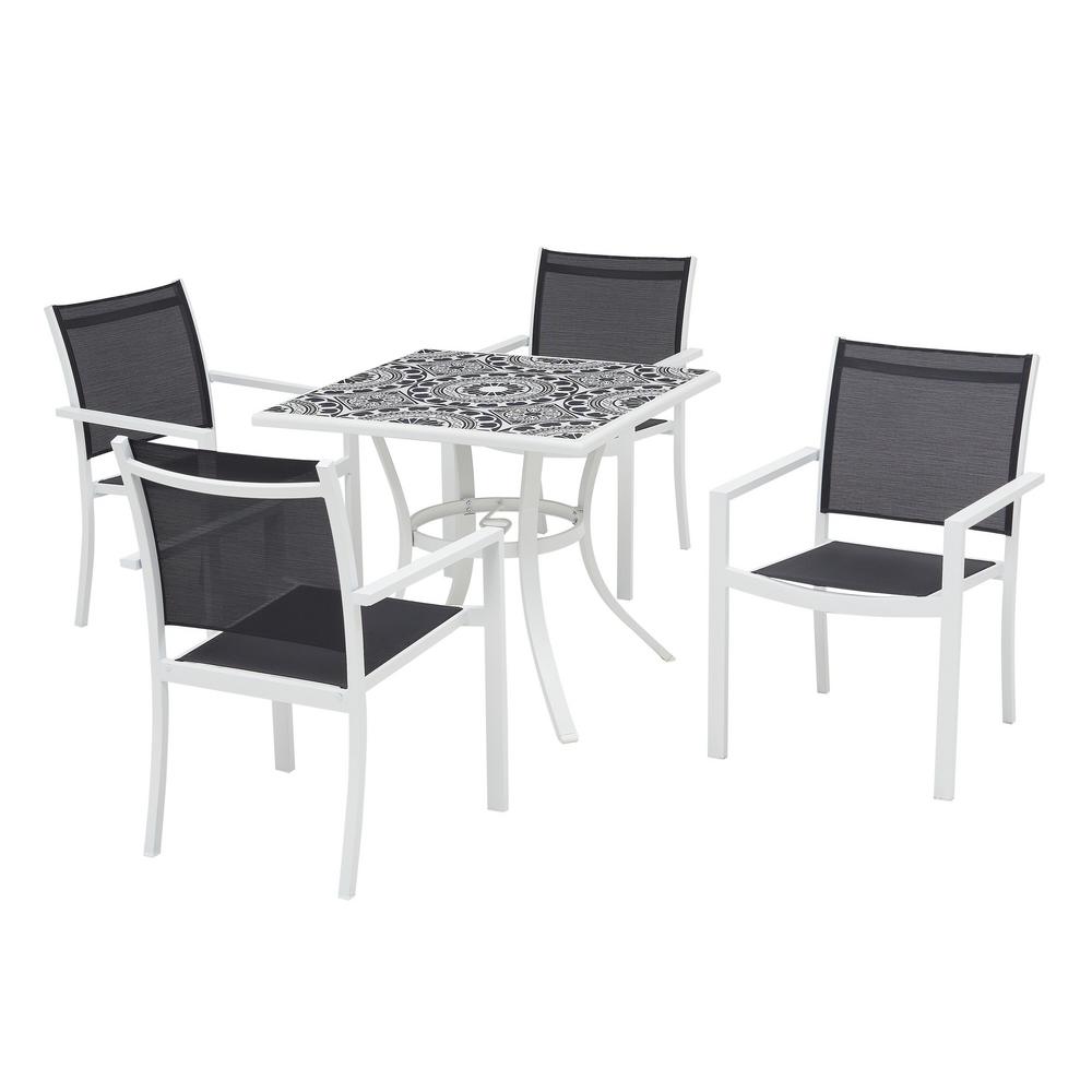 Stylewell Marivaux Black And White 5 Piece Steel Outdoor Patio Dining Set With Tile Top Table Sling Chairs 2166sb The Home Depot - Black And White Patio Dining Set Stylewell Marivaux Black And White 5 Piece Steel Outdoor Patio Dining Set With Tile Top Table Sling Chairs 2166sb The Home Depot - Black And White Patio Dining Set