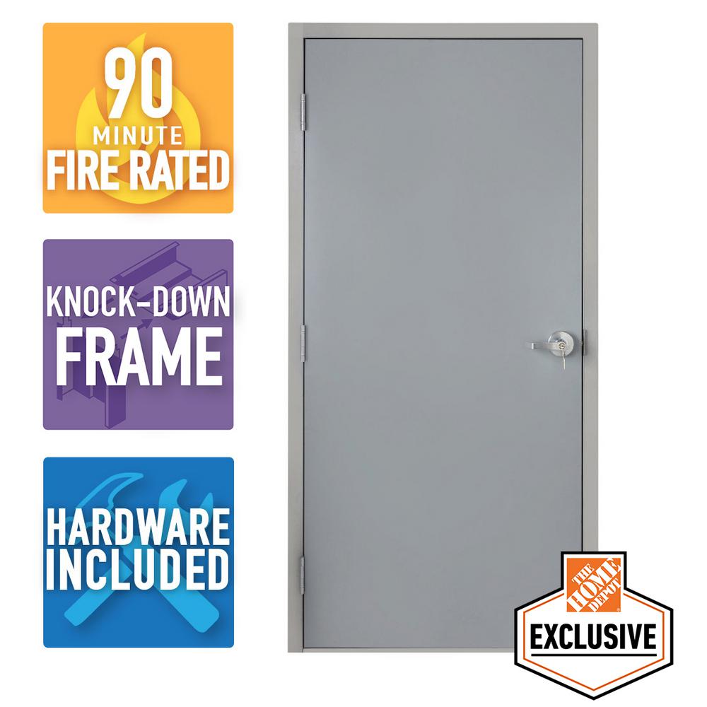 Armor Door 36 In X 80 In Fire Rated Gray Right Hand Flush Unfinished Steel Commercial Door Slab With Knock Down Frame