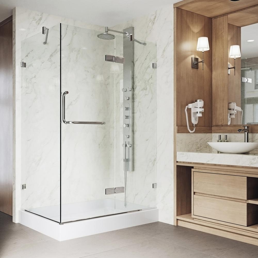 Vigo Monteray 48 125 In X 79 25 Frameless Pivot Shower Door Chrome With Clear Glass Right Base