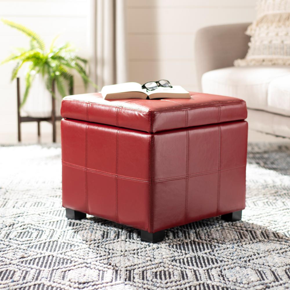 Safavieh Kerrie Red Storage Ottoman Hud8231r The Home Depot Safavieh Kerrie Red Storage Ottoman