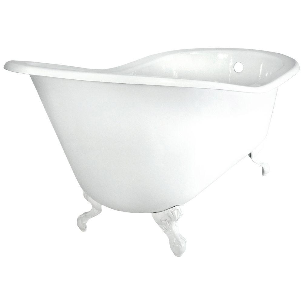 Elizabethan Classics 60 in. Slipper Cast Iron Tub Less Faucet Holes in White with Ball and Claw