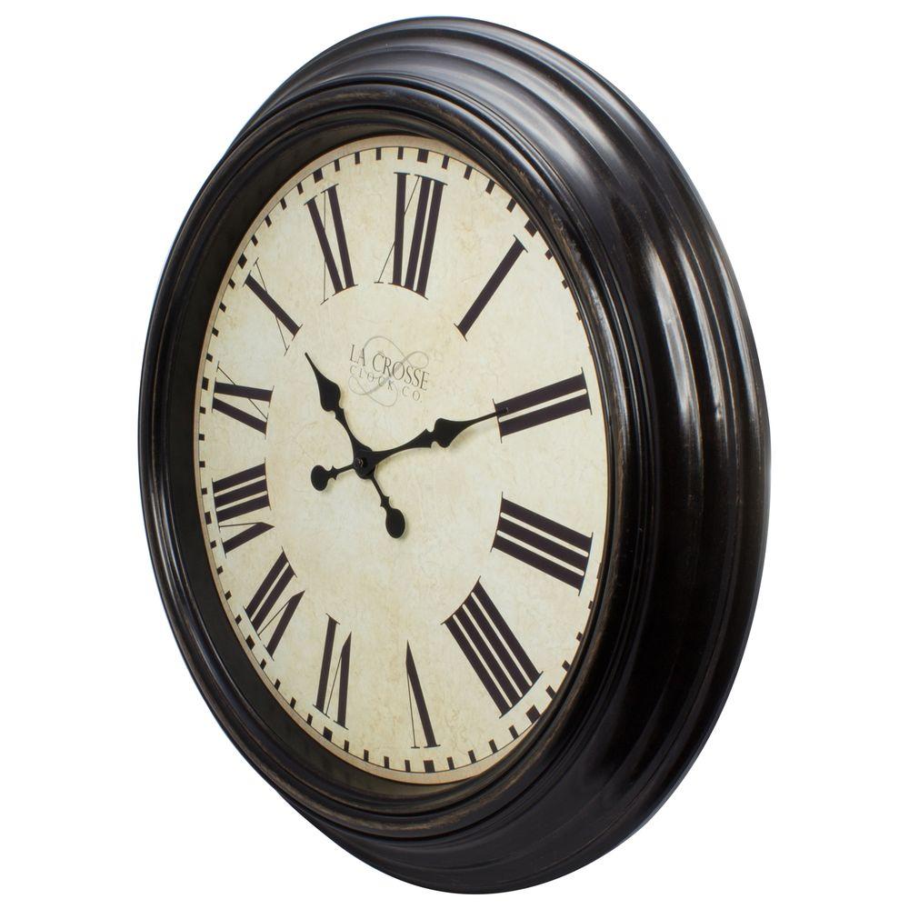 23" Analog Round Large Indoor Wall Clock Round Brown Antique Roman