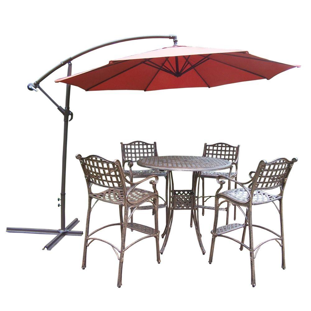 Oakland Living 6Piece Aluminum Round Patio Bar Height Dining Set and UmbrellaHD110111004110