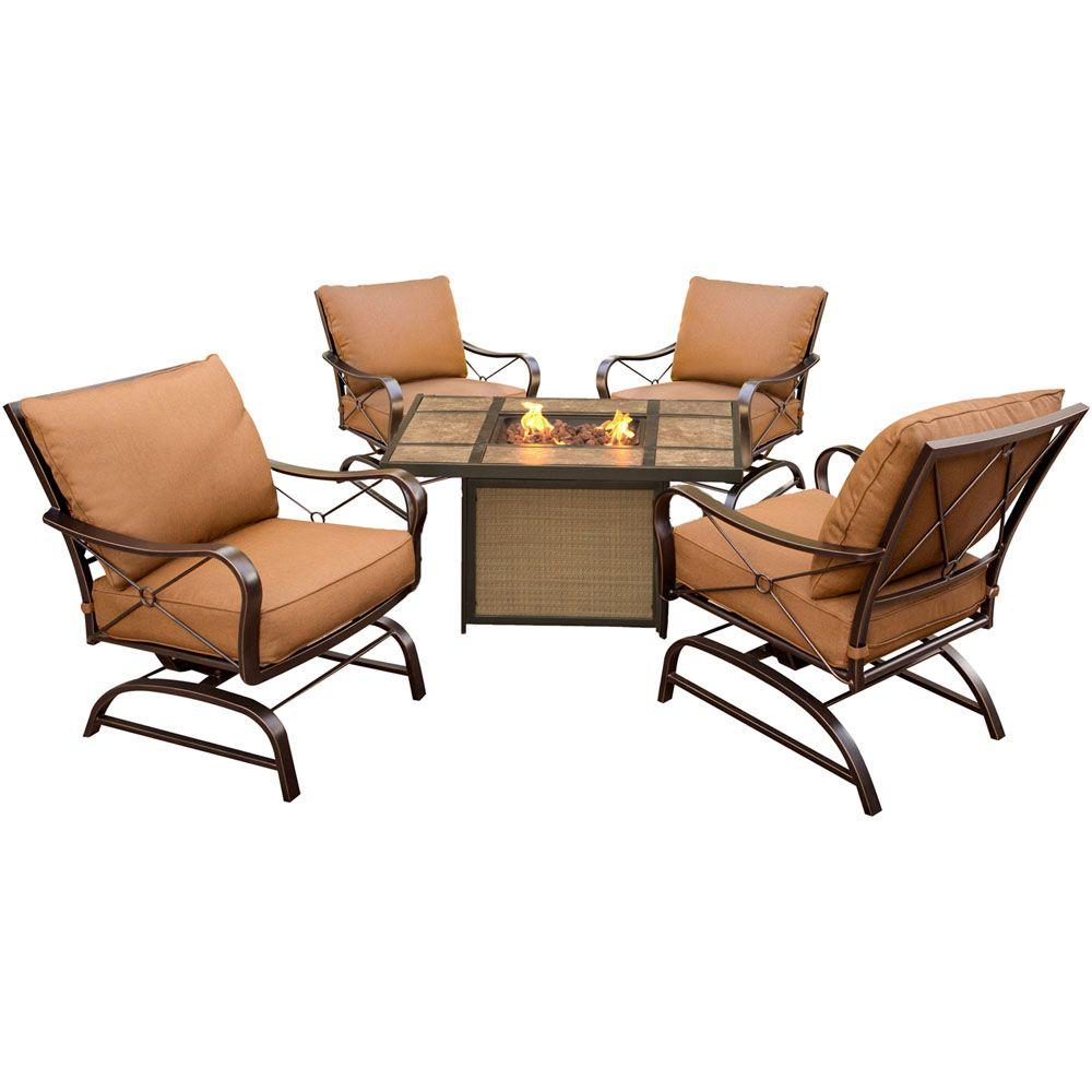 Hanover Summer Nights 5 Piece Metal Patio Conversation Set With