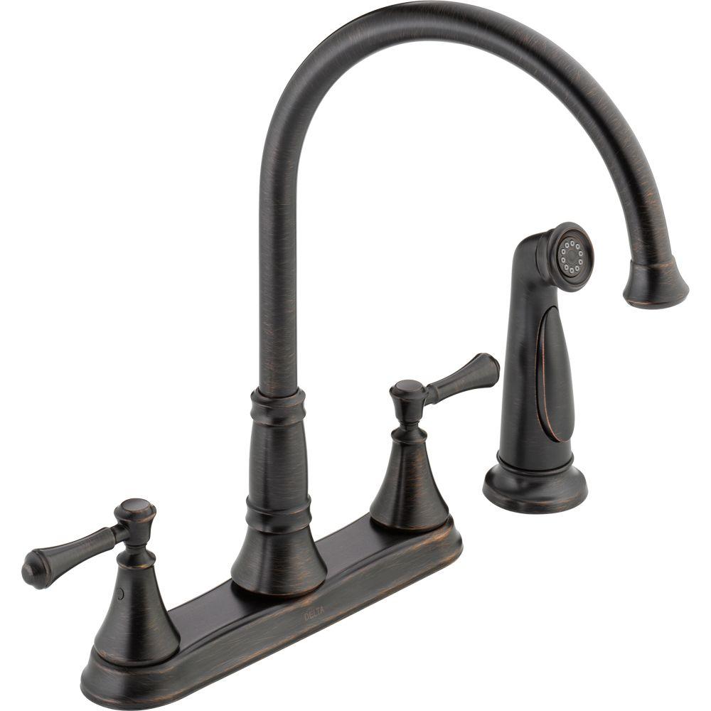 Delta Cassidy 2 Handle Standard Kitchen Faucet With Side Sprayer