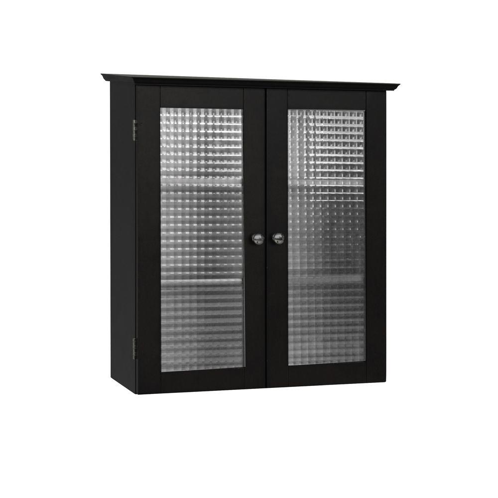 Elegant Home Fashions Cape Cod 22 1 2 In W X 25 In H X 8 In D Bathroom Storage Wall Cabinet With Two Glass Doors In Espresso Hd16209 The Home Depot