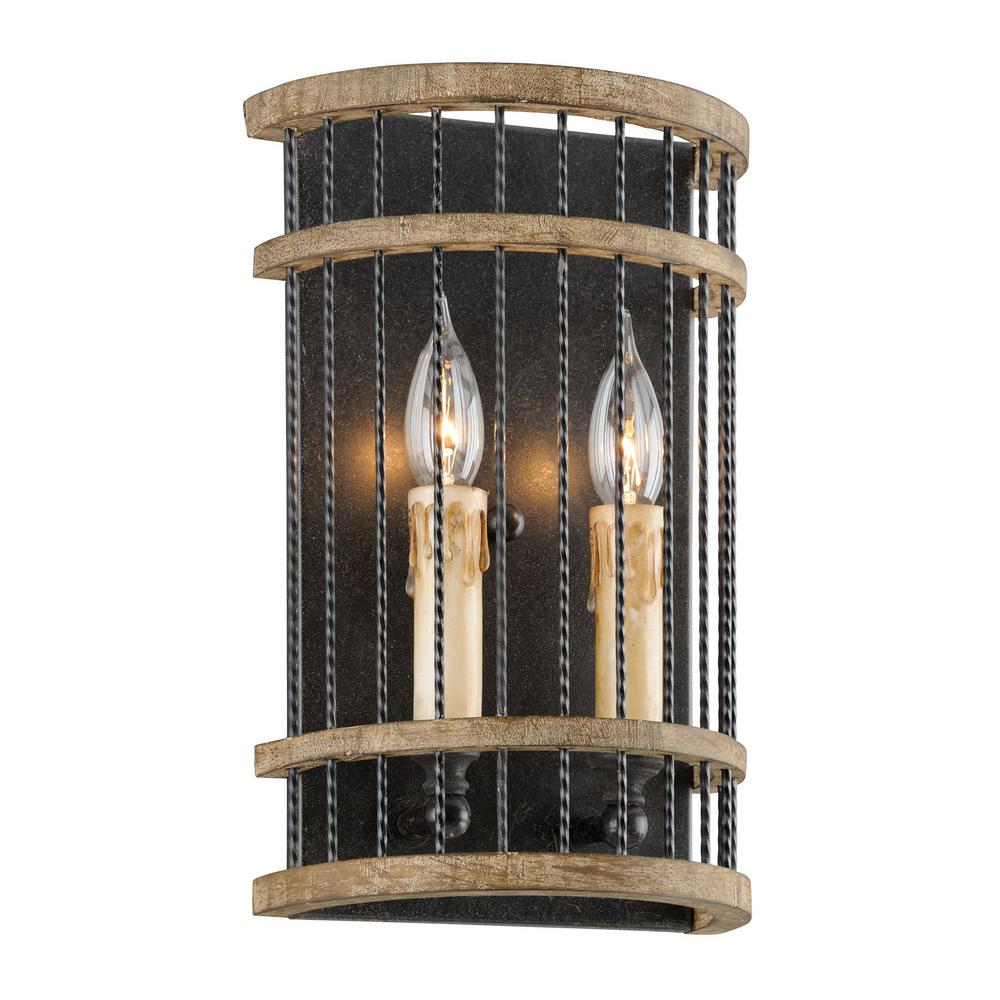 Troy Lighting Vineyard 2 Light Rusty Iron With Salvaged Wood Wall Sconce Troy Lighting Vineyard 2 Light Rusty Iron With Salvaged Wood Wall Sconce