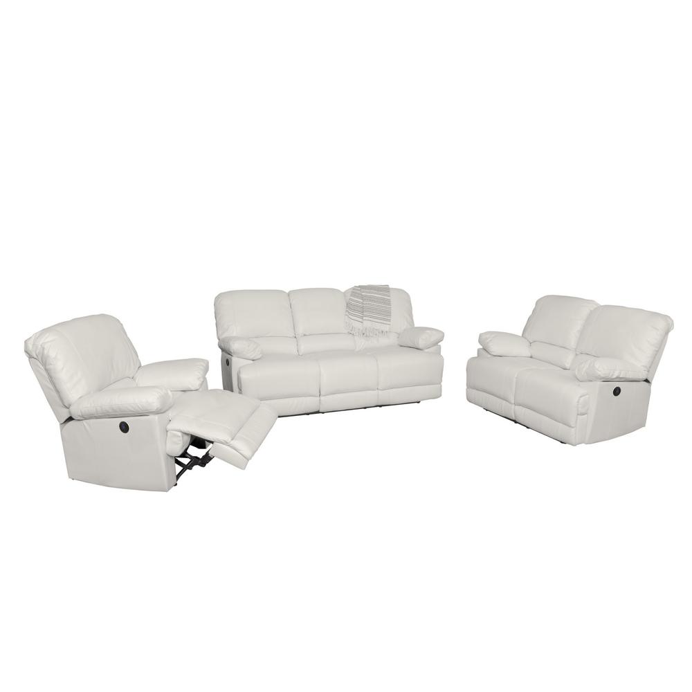 Corliving Lea 3 Piece White Bonded Leather Recliner