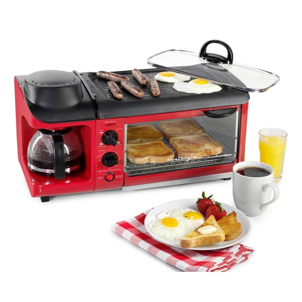 Nostalgia Retro Series 4-Slice 3-in-1 Breakfast Station Toaster Oven in Red by Nostalgia