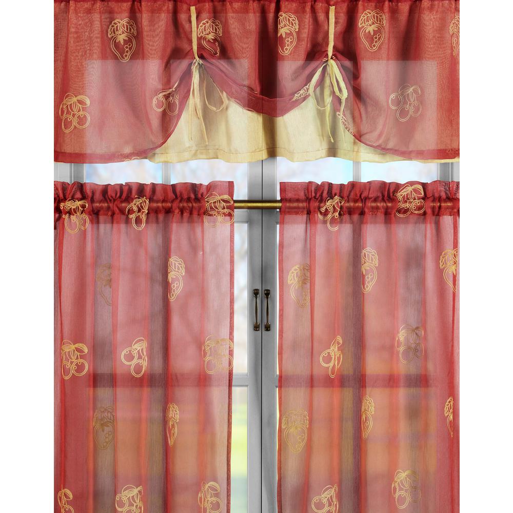 Duck River Dolores Red Gold Cherry Strawberry Emb Kitchen Curtain