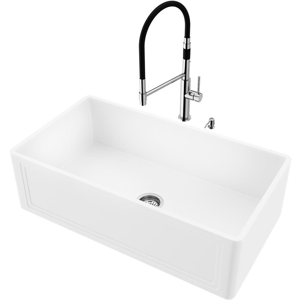 Vigo All In One Farmhouse A Front Matte Stone 33 Single Bowl Kitchen Sink With Faucet Chrome