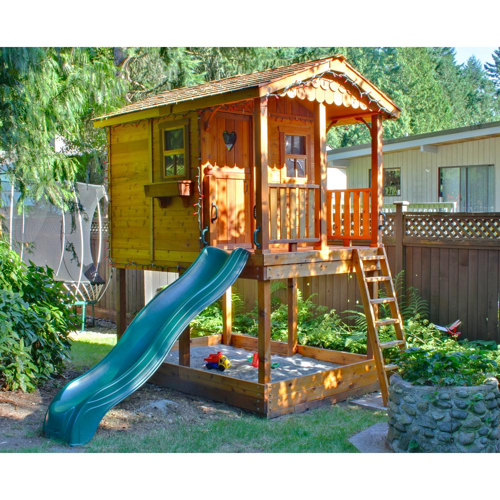 backyard playhouse with slide