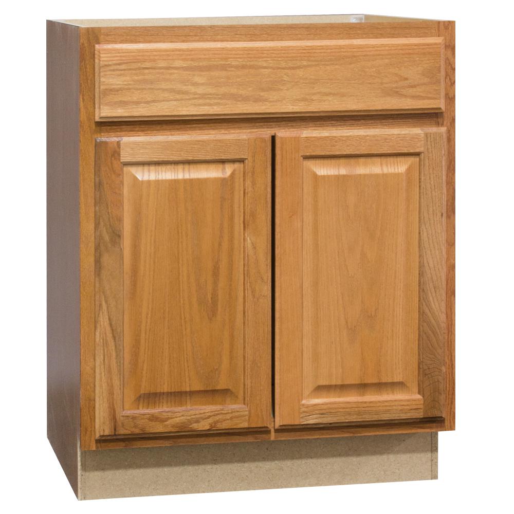 Hampton Bay Hampton Assembled 24 X 34 5 X 21 In Bathroom Vanity Base Cabinet In Medium Oak Kvsb24 Mo The Home Depot