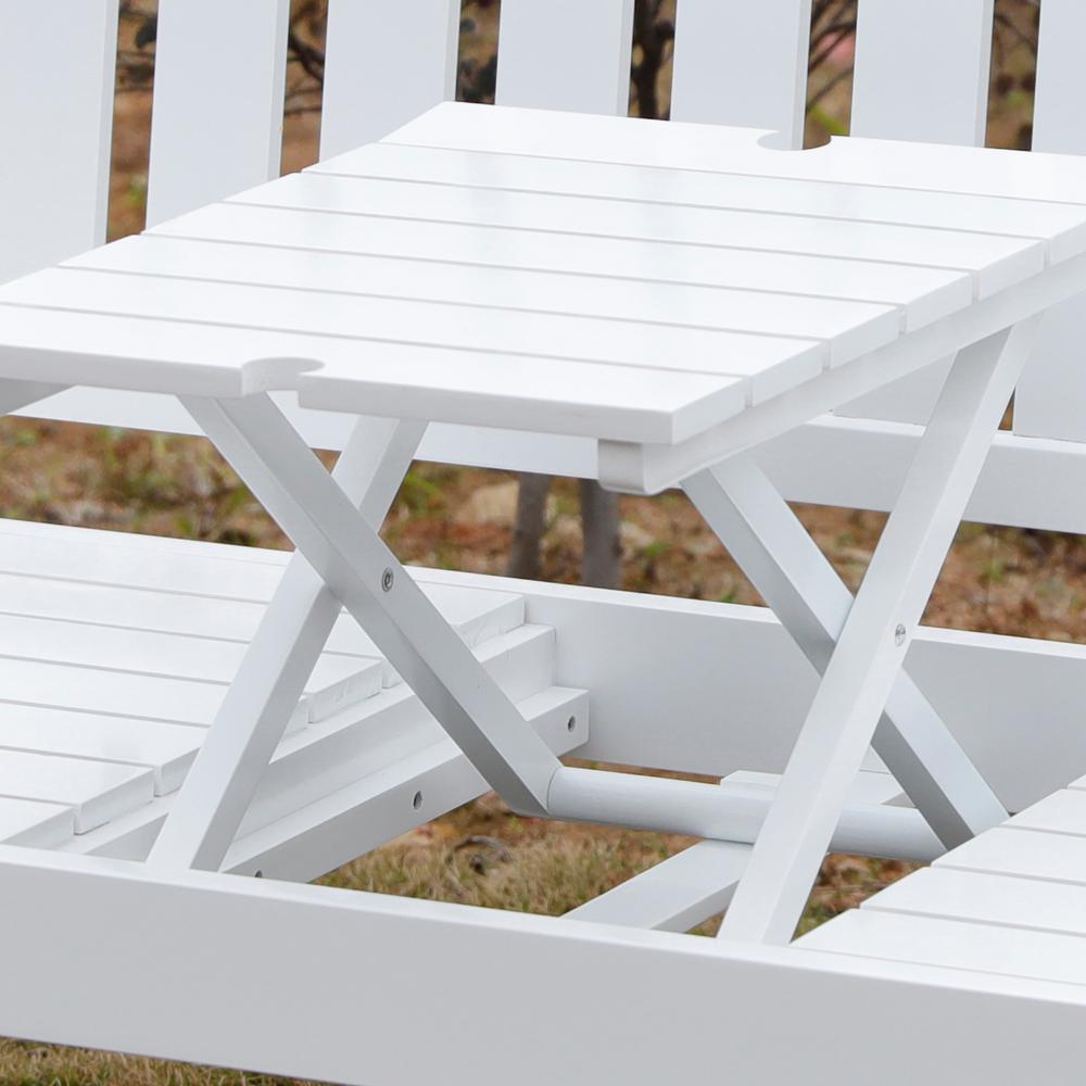 Gardenised Wooden Patio Garden Park Outdoor Yard Bench With Middle Pop Up Foldable Table White Qi003466l W The Home Depot Bench With Middle Pop Up Foldable Table