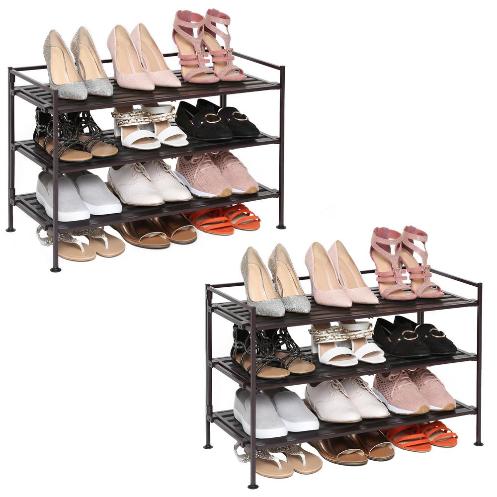 Honey Can Do 3 Tier 18 Pair Steel Shoe Organizer In Chrome Sho 01482 The Home Depot