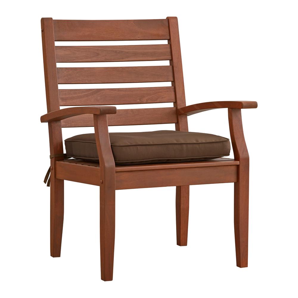 Homesullivan Verdon Gorge Brown Oiled Wood Outdoor Dining Arm Chair With Cushion 2 Pack