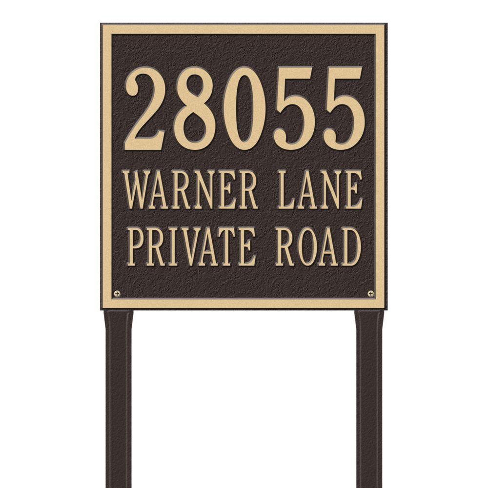 Whitehall Products Square Estate Lawn 3Line Address Plaque Bronze