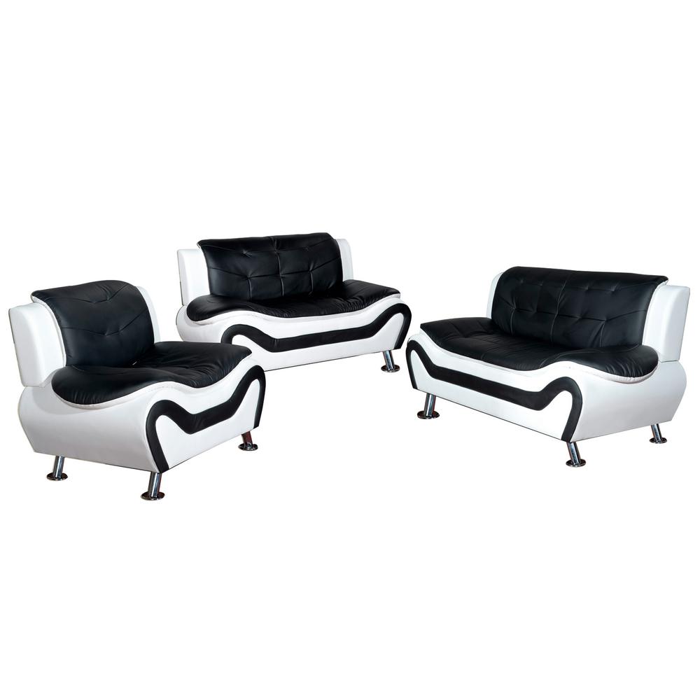 Star Home Living White And Black Leather Three Piece Sofa Set Sh4501 3pc The Home Depot