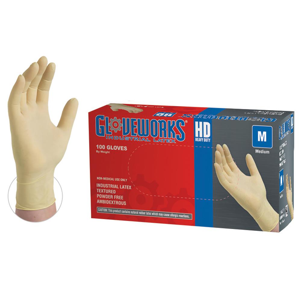 GLOVEWORKS Heavy Duty Ivory Latex Exam Powder Free Disposable Gloves (Box of 100)ILHD44100BX