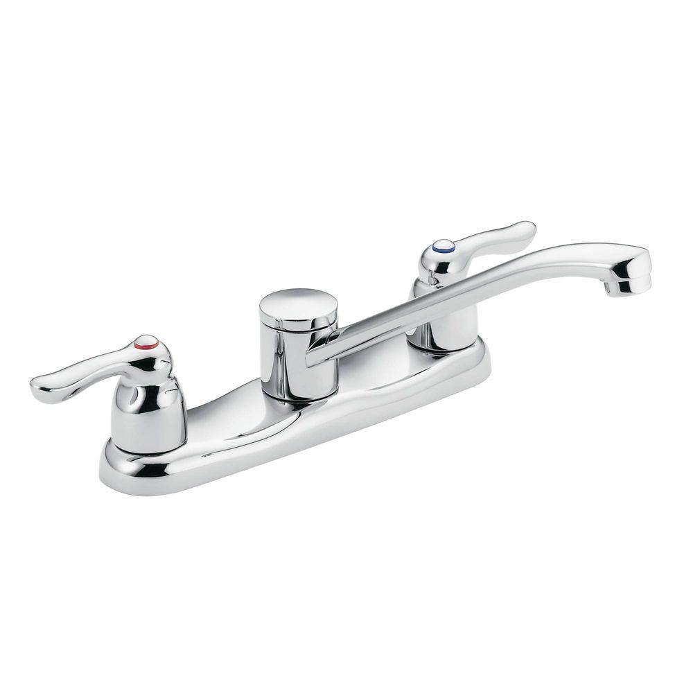 MOEN Commercial 2-Handle Low-Arc Kitchen Faucet in Chrome ...