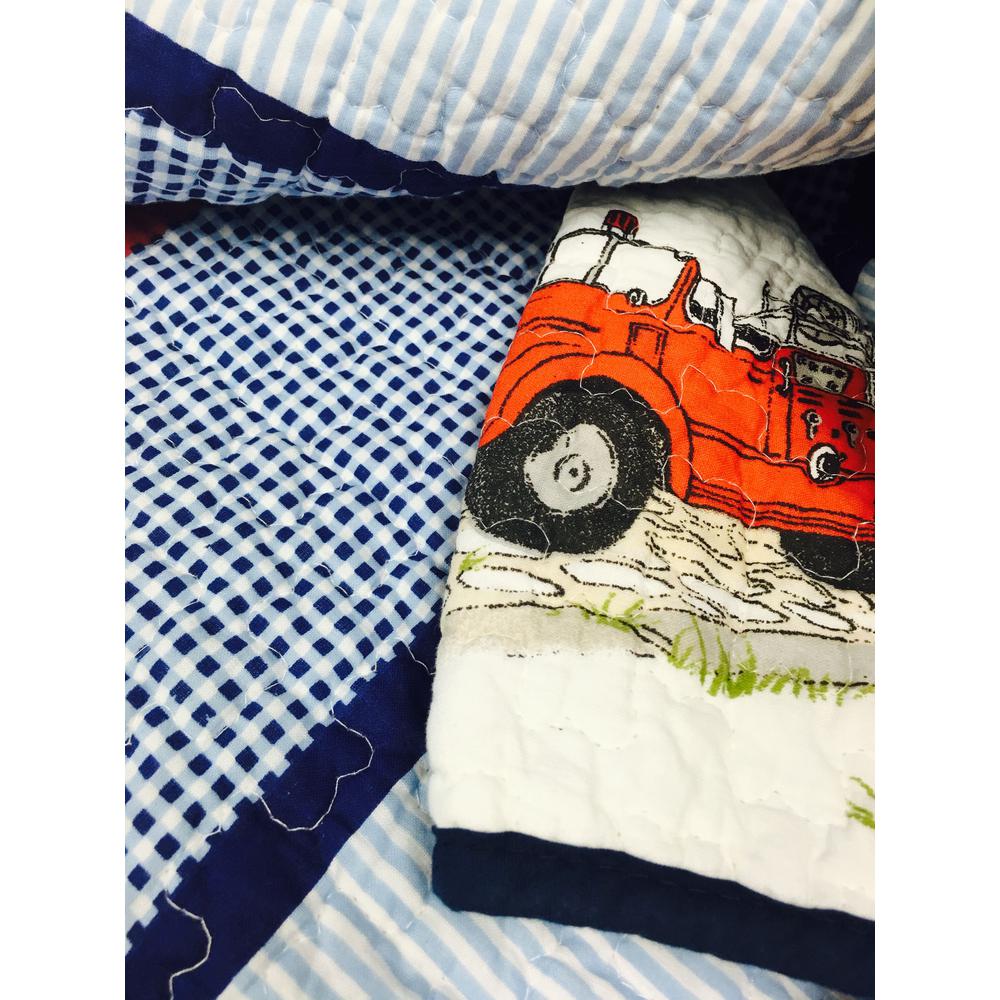 Cozy Line Home Fashions Checker Stripe Tartan Plaid Boxers Classic Car Fire Trucks 2 Piece Blue Red White Cotton Twin Quilt Bedding Set Bb K 15013t The Home Depot