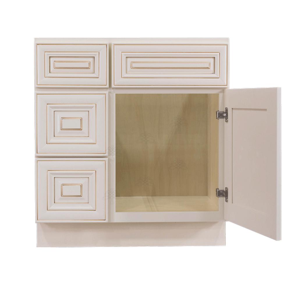 Lifeart Cabinetry Princeton Assembled 30 In X 21 In X 33 In Bath Vanity Sink Base Cabinet With 1 Door 2 Left Drawers In Creamy White Apcw Vsd30l The Home Depot