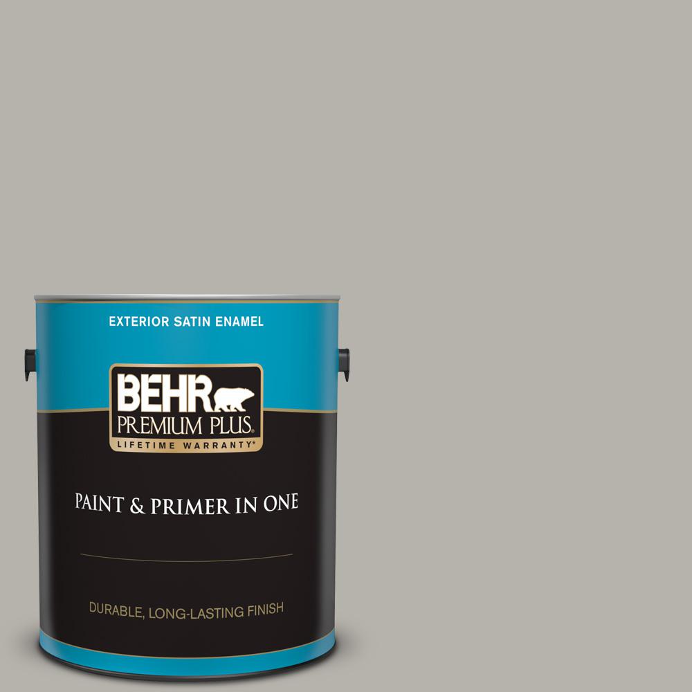 BEHR PREMIUM PLUS 1 gal. PPU2411 Greige Satin Enamel Exterior Paint