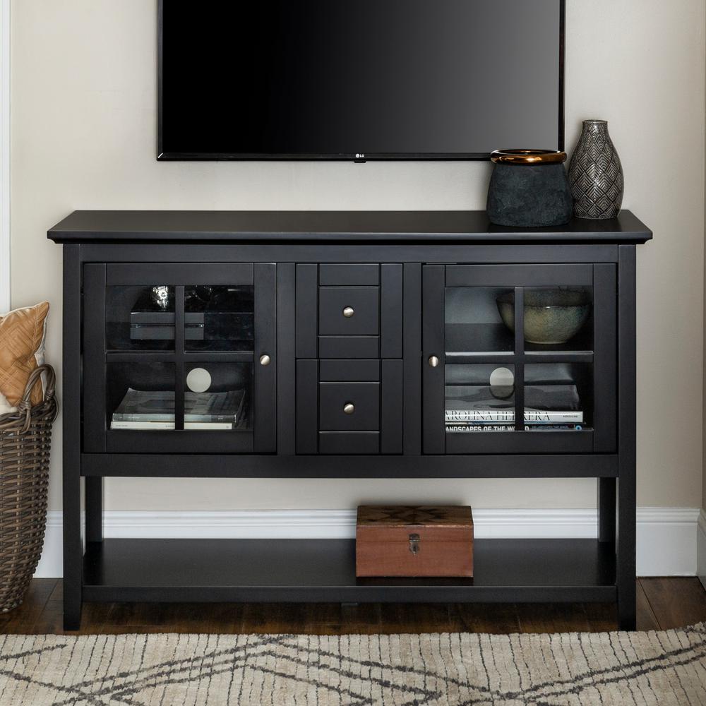 Walker Edison Furniture Company 52 Transitional Wood Glass Tv Stand 52 Transitional Wood Glass Tv Stand Buffet Black