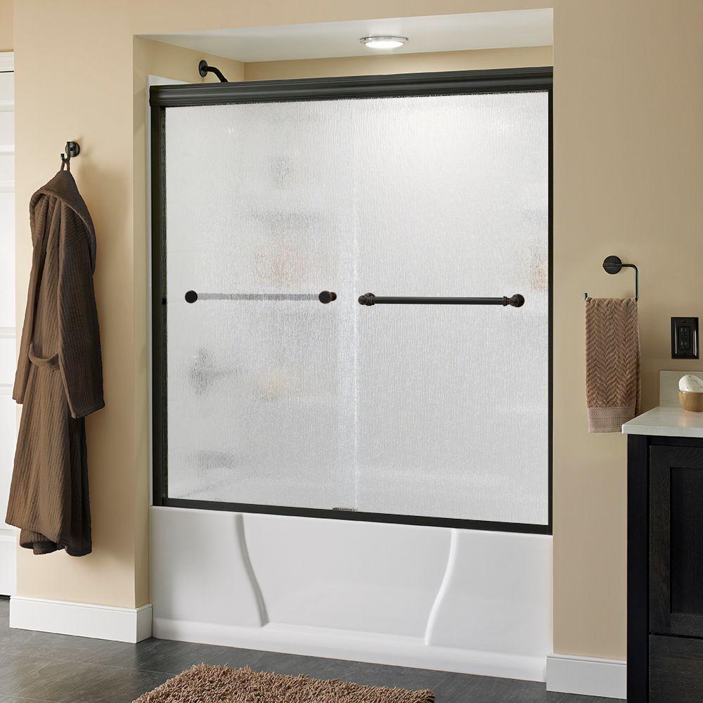 Delta Silverton 60 In X 58 18 In Semi Frameless Sliding Bathtub Door In Bronze With Rain 5953