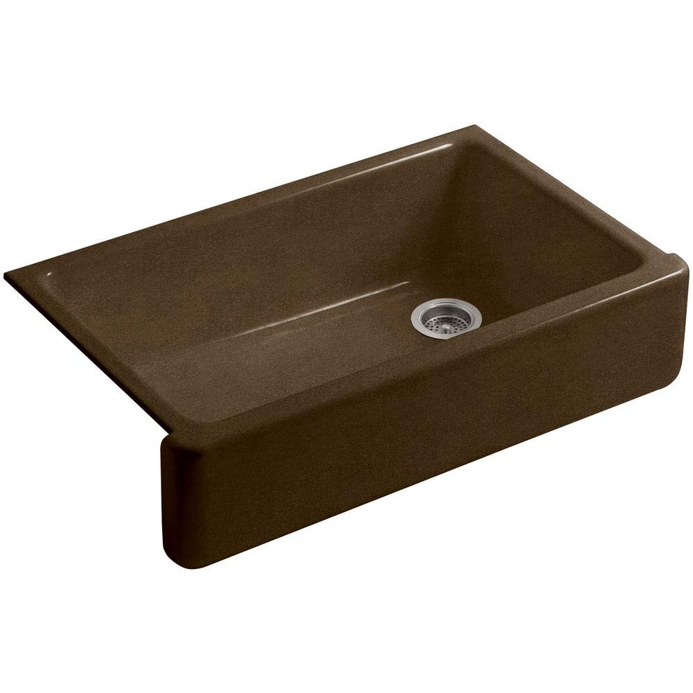 Kohler Whitehaven Farmhouse A Front Cast Iron 36 In Single Basin Kitchen Sink Black N Tan