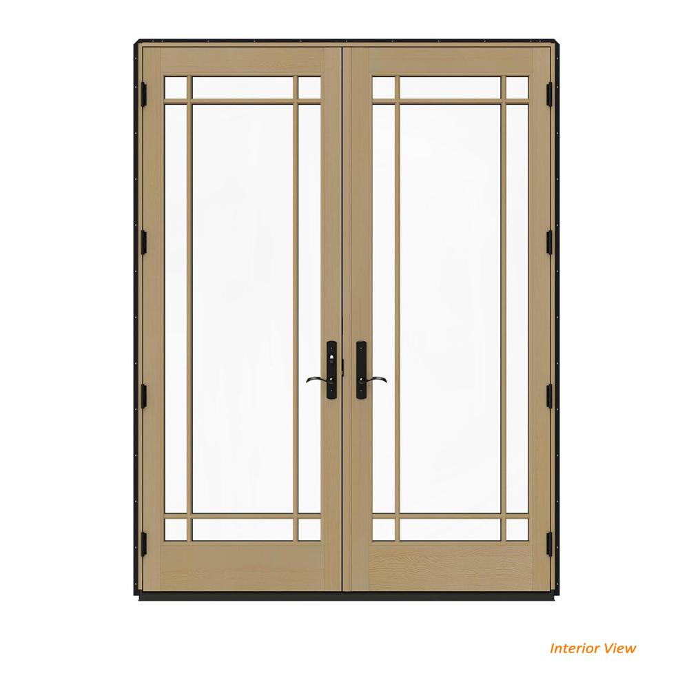 Jeld Wen 72 In X 96 W 4500 Contemporary Black Clad Wood Right W 4500 Contemporary Black Clad Wood Right Hand 9 Lite French Patio Door Unfinished Interior