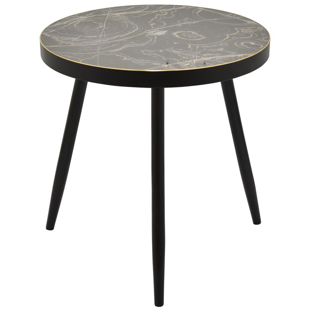 Three Hands 24 In Black Wood Decorative Table Multicolor Top With