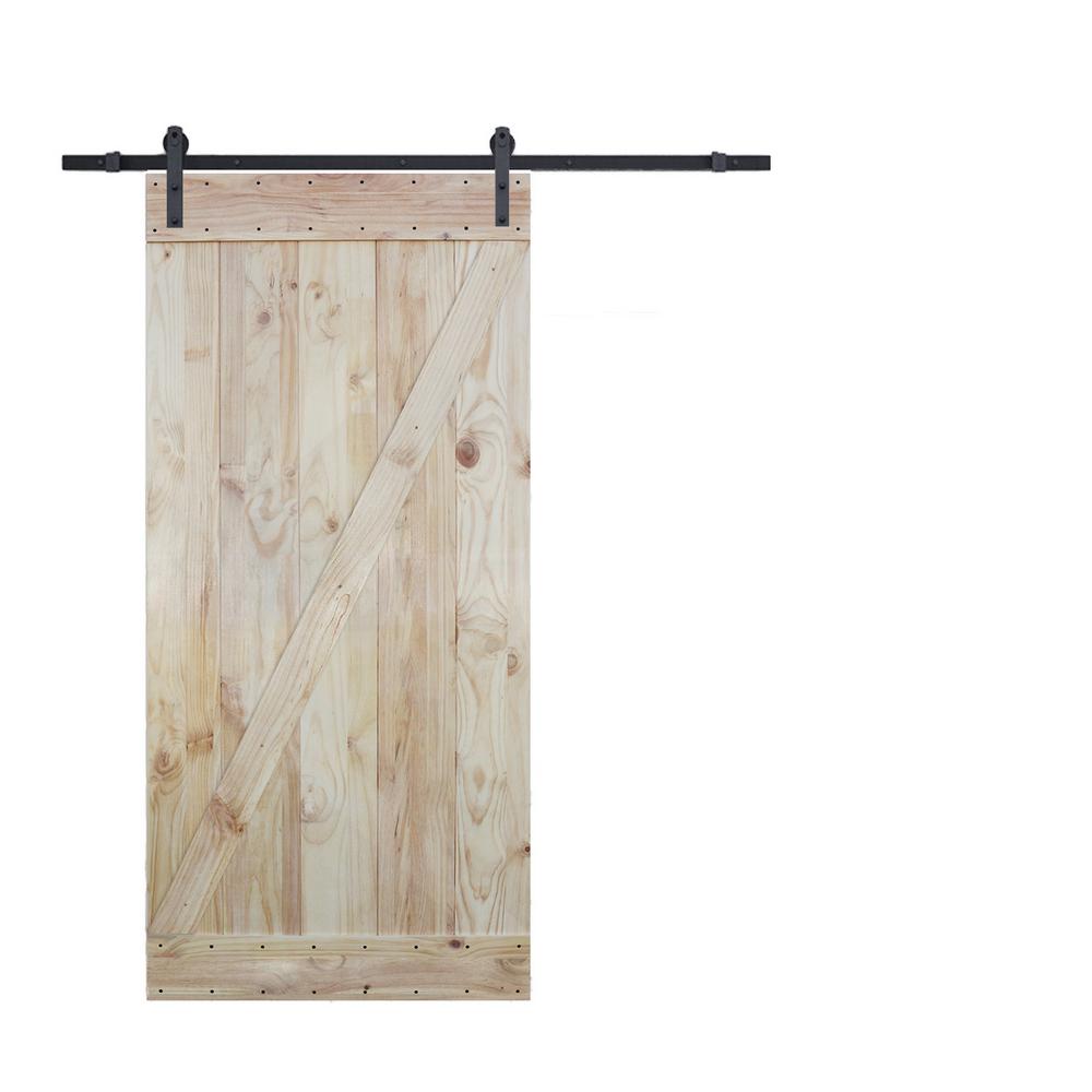 Calhome 36 In X 84 2 Side Z Bar Wood Color Pine Slab Interior Sliding Barn Door With 6 Ft Hardware Kit