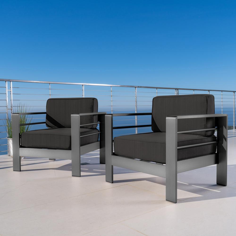 Noble House Valentina Grey Stationary Aluminum Outdoor Lounge Chair   Noble House Outdoor Lounge Chairs 301795 64 1000 