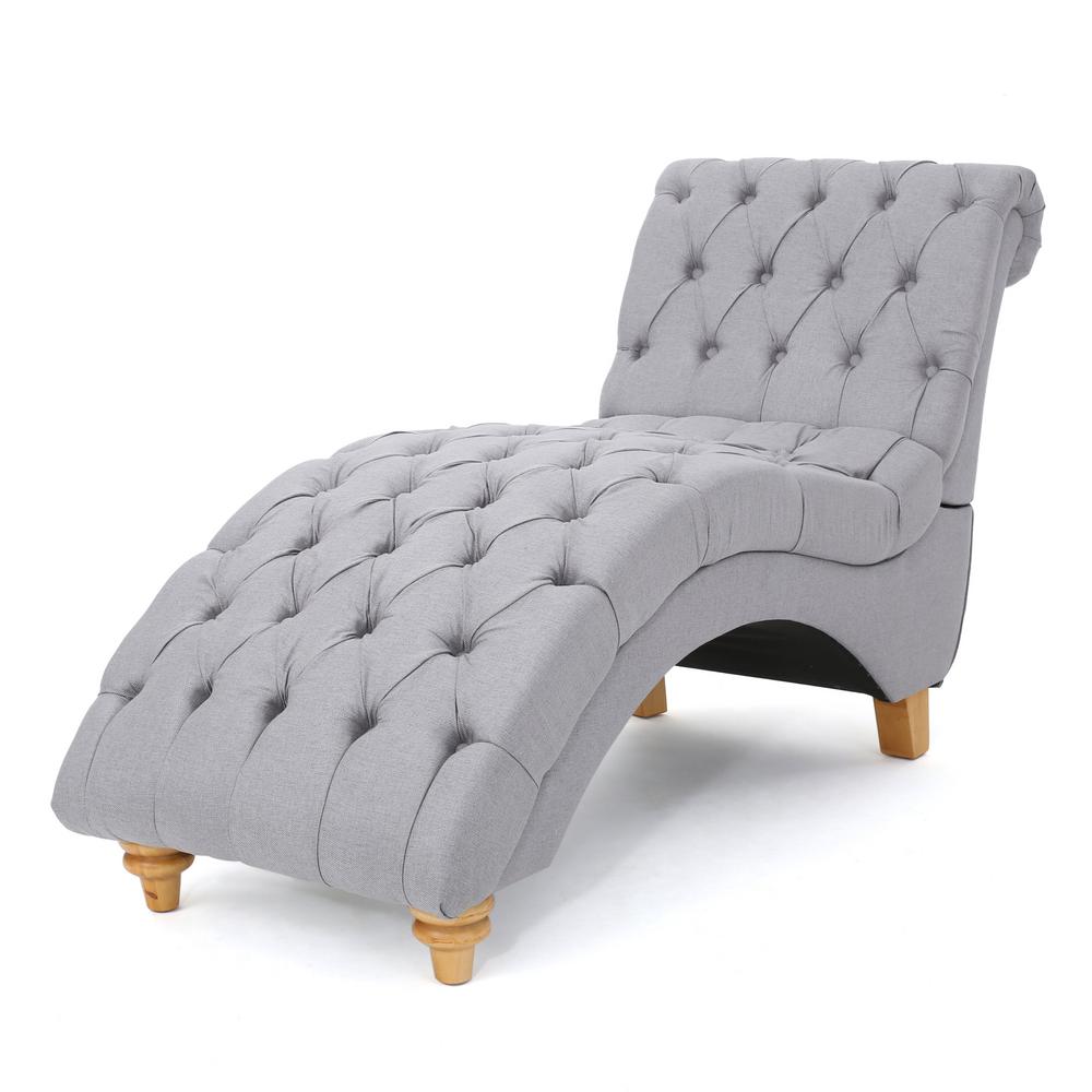 Noble House Light Gray Tufted Fabric Curved Chaise Lounge 300334 The