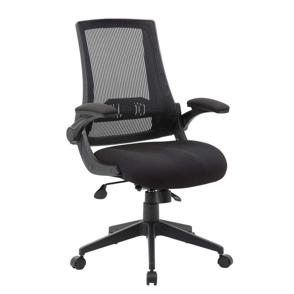 Black Mesh Flip Arm Chair