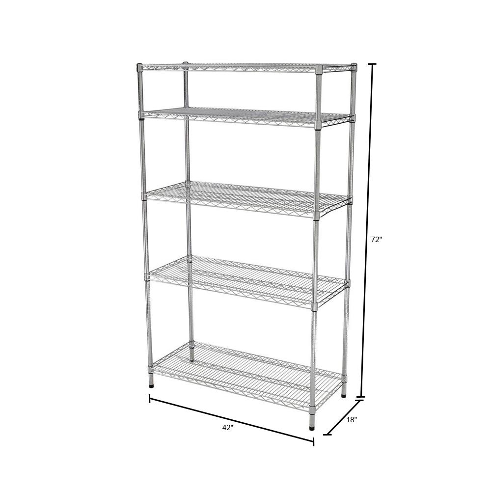 Hdx Chrome 5 Tier Heavy Duty Steel Wire Shelving Unit 42 In W X 72 In H X 18 In D Eh Wshdi 003 The Home Depot