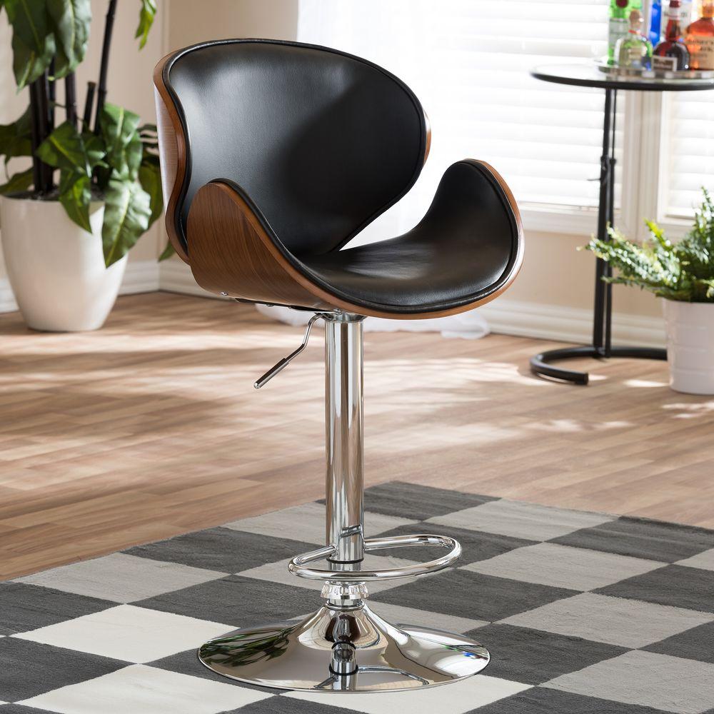 Baxton Studio Crocus Brown Wood And Black Faux Leather Adjule Baxton Studio Crocus Brown Wood And