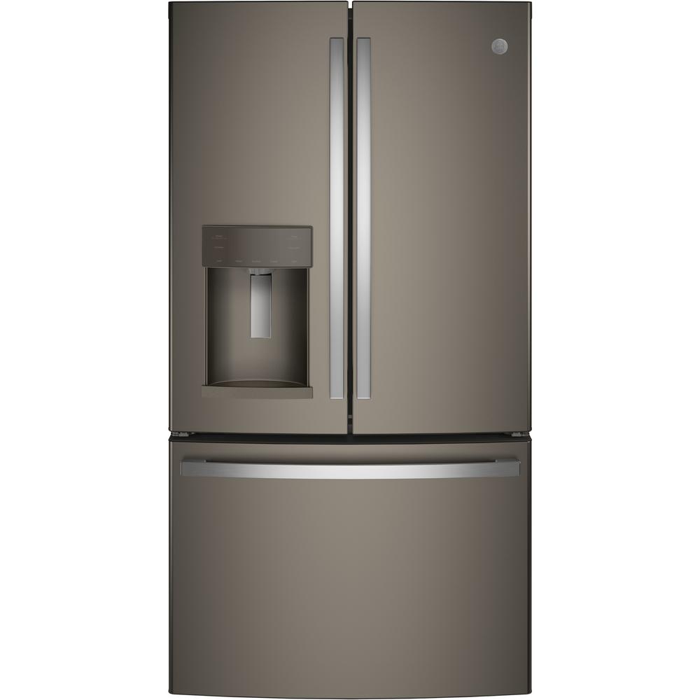 Ge 27 8 Cu Ft French Door Refrigerator With Door In Door In Slate Fingerprint Resistant Gfd28gmles The Home Depot