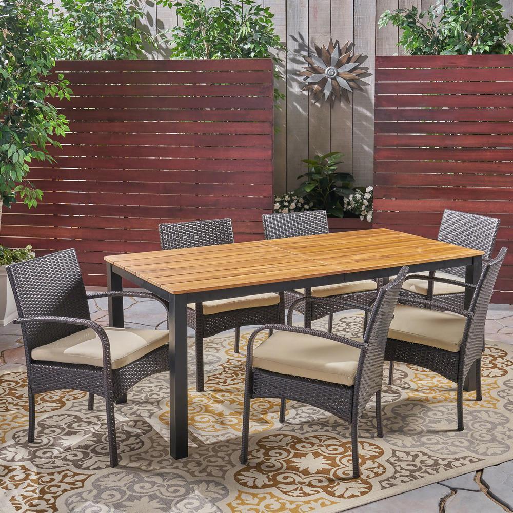 Noble House Ballard Teak Brown 7 Piece Wood And Multi Wicker Noble House Ballard Teak Brown 7 Piece