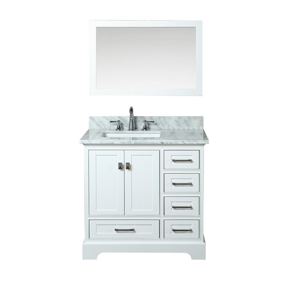 stufurhome Newport 36 in. W x 22 in. D Vanity in White with Marble