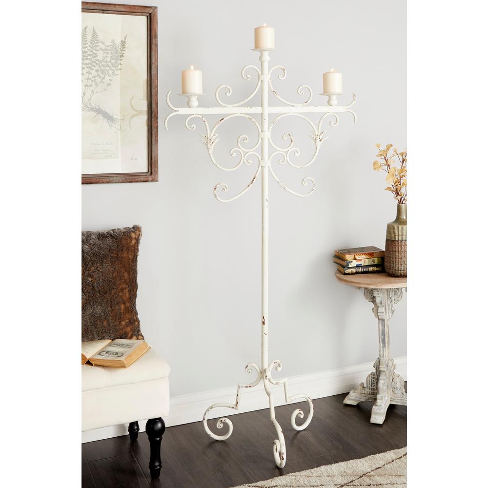 Litton Lane Tall Vintage White Metal Floor Candle Holder