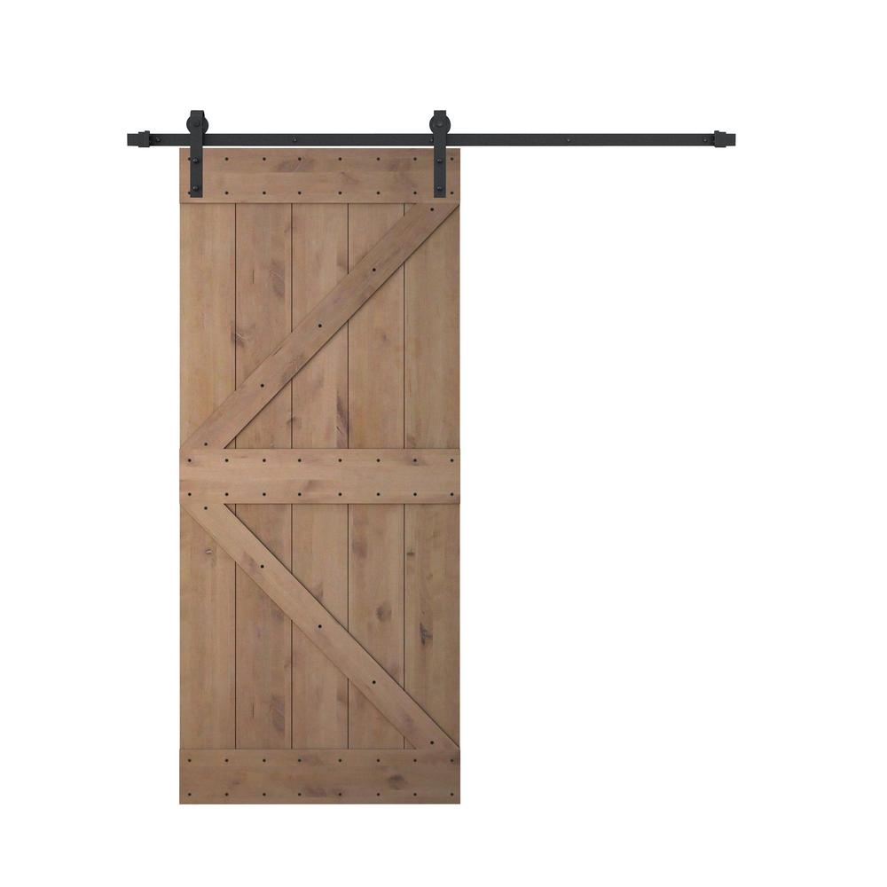 36 In X 84 In Z Bar 2 Panel Primed Natural Wood Finish Sliding Barn Door With Sliding Door Hardware Kit