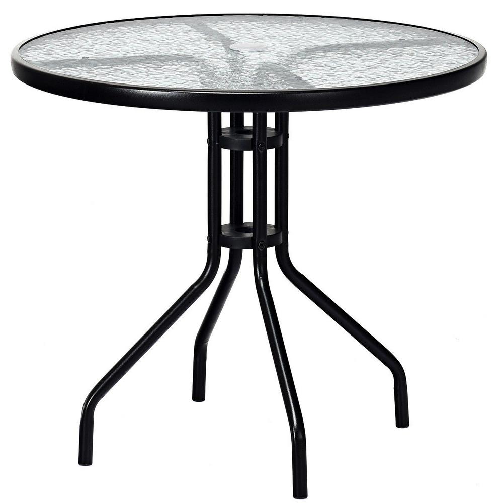 CASAINC 32 in. Black Round Metal Outdoor Dining Table with 